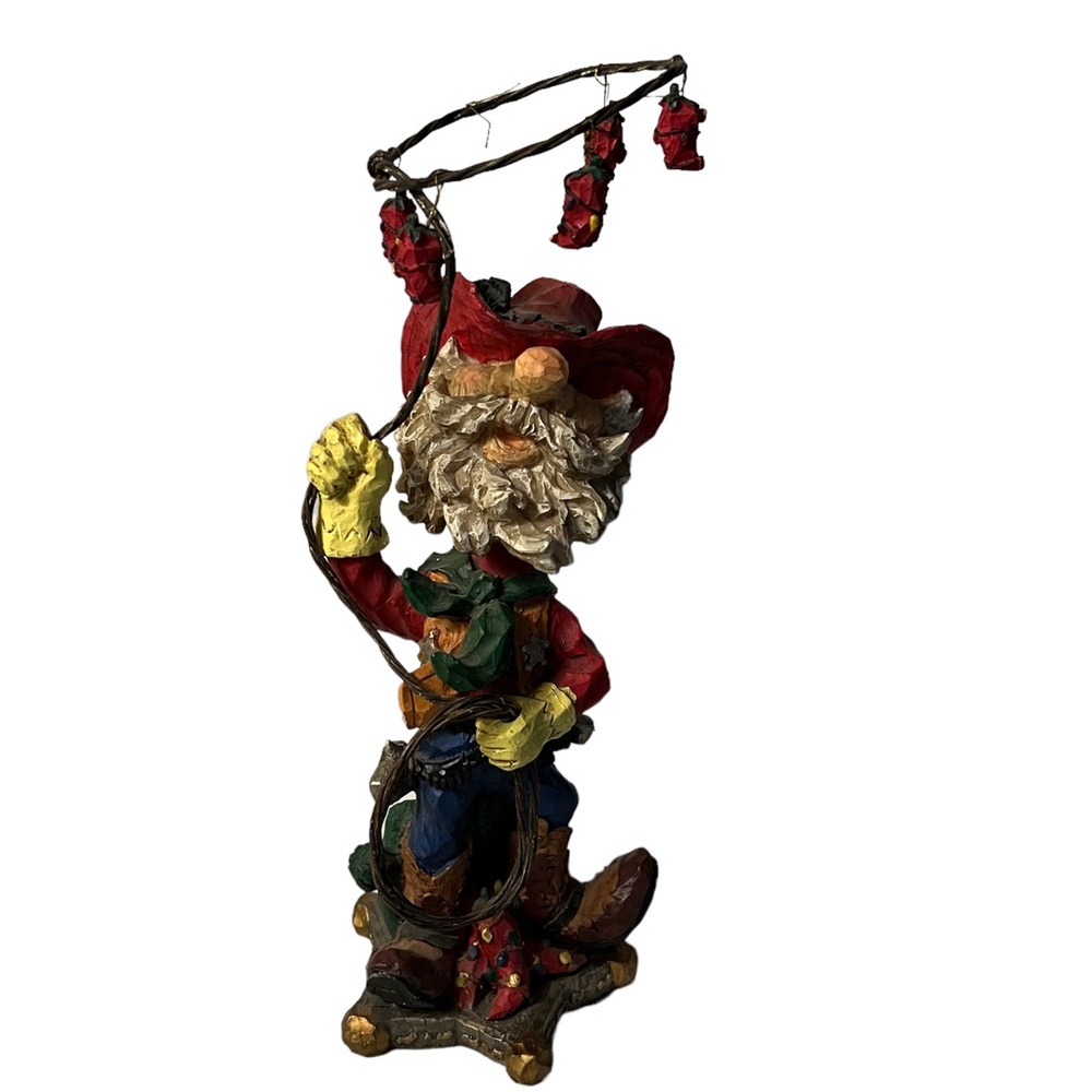 Santa bobble head cowboy lasso red chili pepper Christmas